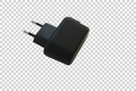 Black electrical adapter with two metal prongs for charging devices Foto stock