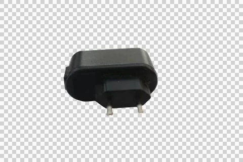 Black electrical adapter with two metal prongs for charging devices Stock Photos