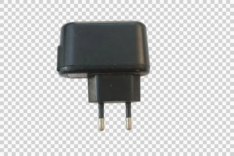 Black electrical adapter with two metal prongs for charging devices Stock Photos