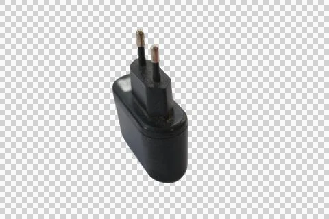 Black electrical adapter with two metal prongs for charging devices Stock Photos