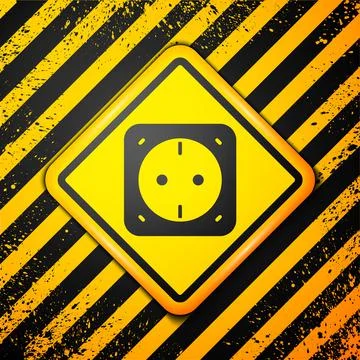 Black Electrical outlet icon isolated on yellow background. Power socket Illustrazione stock