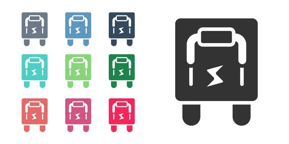 Black Electrical panel icon isolated on white background. Switch lever. Set Stock Illustration