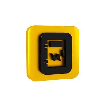 Black Electrical panel icon isolated on transparent background. Yellow square Stock Illustration