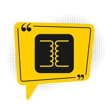 Black Electrical transformer icon isolated on white background. Yellow speech Stock Illustration