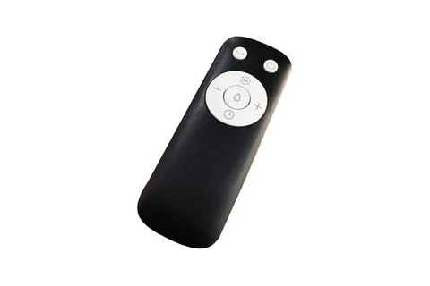 Black electronic remote control with white function buttons Stock-Fotos