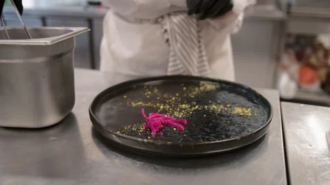 Black Elegant Dish Adorned With Purple Onion Stock Footage 284892884