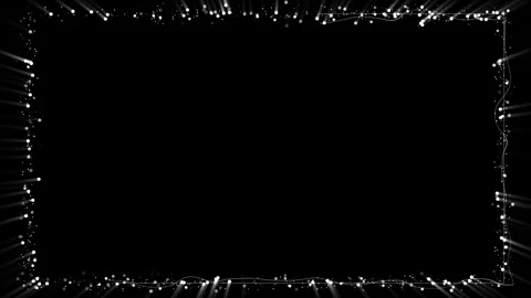 Black elegant frame white bokeh dots, light rays, border lines, empty center spa Stock Footage 340402958