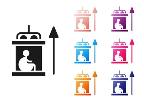 Black Elevator for disabled icon isolated on white background. Set icons Stock Illustration