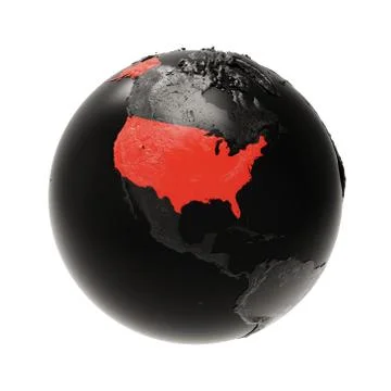 Black Embossed Earth Globe with North America. The USA is Highlighted in Red. Stock Illustration