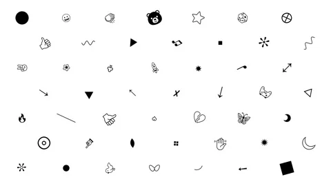 Black Emoji Style Icons Pattern, Monochrome Symbols Rotating on White Background Stock Footage 331545948