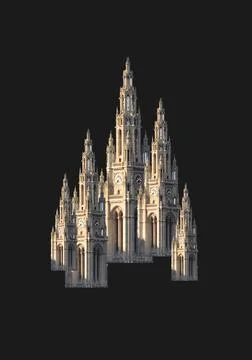 Black empty background with Austrian gothic old architecture Ilustración de archivo