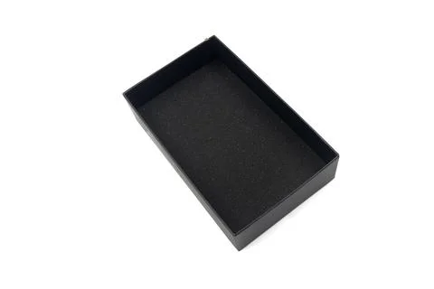 Black empty box for elegant packaging isolated on white background Stock Photos