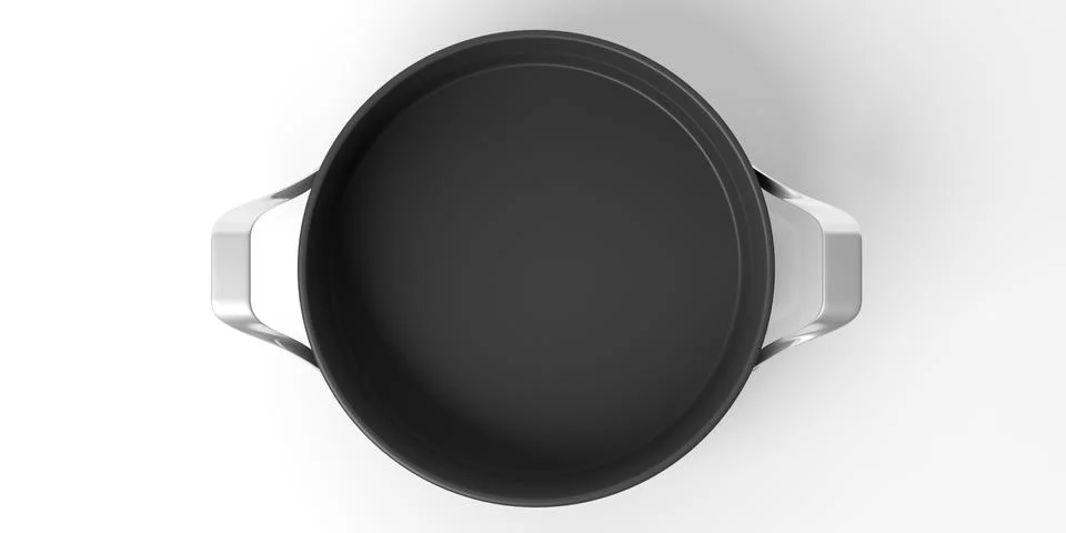 Black empty cooking pot isolated on white background, top view. 3d illustrati Stock Illustration