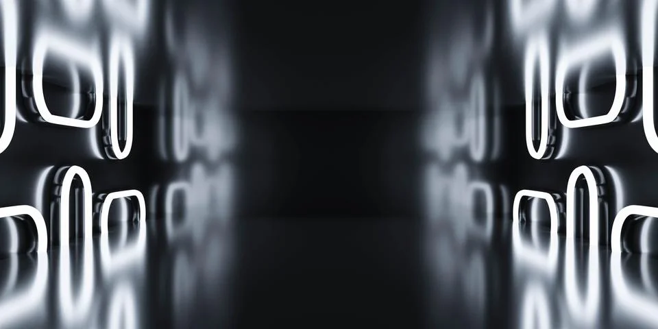Black empty futuristic corridor empty studio wiht white led lights 3d render Stock Illustration