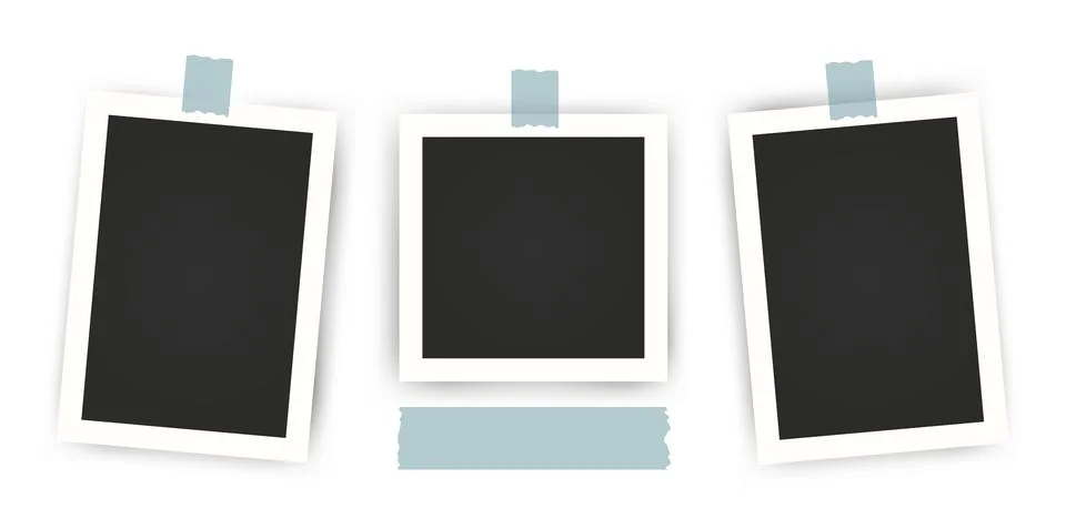 Black empty Photo Frame Mockups set. Blank realistic vector scrapbook. Phot.. Stock Illustration