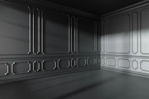 Black empty room with classic style decoration on walls Stock Illustration