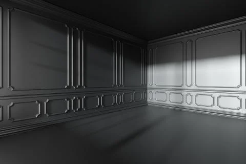 Black empty room with classic style decor on walls. Stock Illustration