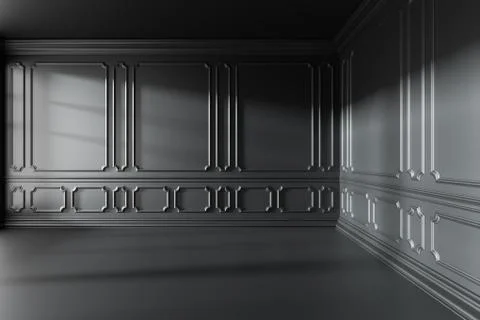 Black empty room with classic style decoration on walls. Stock Illustration