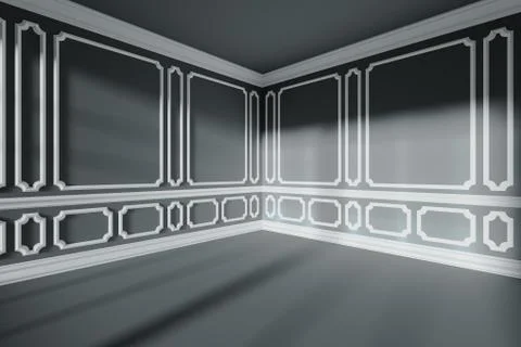 Black empty room corner with white classic decor on walls Stock Illustration