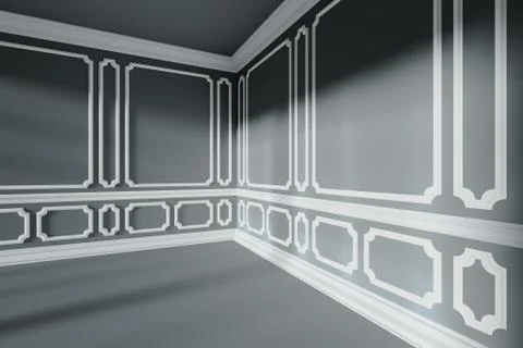 Black empty room corner with white classic style decor on walls. Stock Illustration