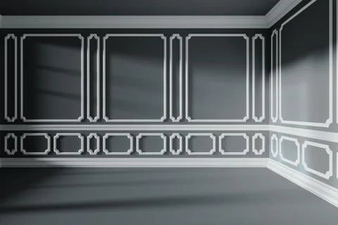 Black empty room with white classic style decor on wall Stock Illustration