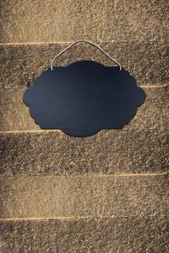 Black Empty Sign Board with string for hanging Stock Photos