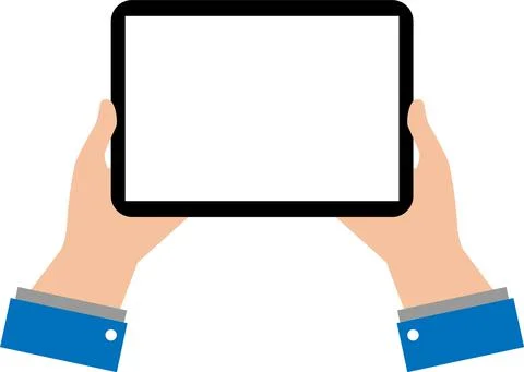 Black empty tablet hands on white background. Businessman hold tablet Stock Illustration