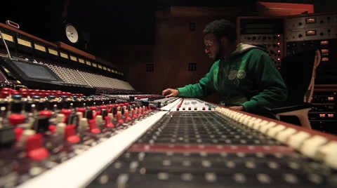 Black Engineer Mixing in Recording Studio - Ew 02 Video stock 26713807