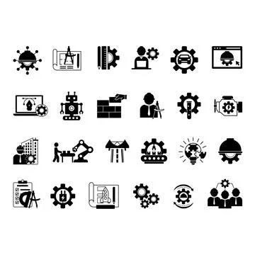 Black Engineering Icon Set. Stock Illustration