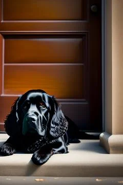 Black English Cocker Spaniel. Pet near the door. cute dog Stock Illustration