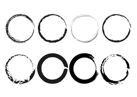 Black Enso Zen Circle Brush Set Collection Pack. Vector Logo isolated Stock Illustration