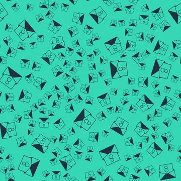 Black Envelope with 8 March icon isolated seamless pattern on green backgro.. Illustrazione stock
