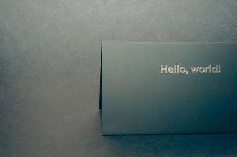 Black envelope on a black flat background, luxury corporate identity and corp Stock Photos