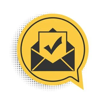 Black Envelope with document and check mark icon isolated on white background Illustrazione stock