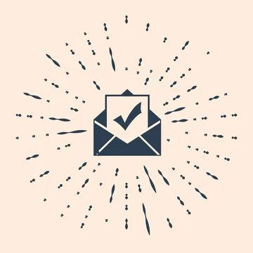 Black Envelope with document and check mark icon on beige background. Successful Stock Illustration
