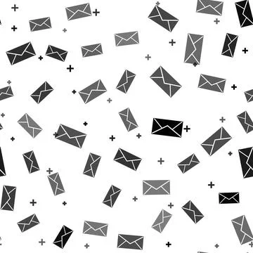 Black Envelope icon isolated seamless pattern on white background. Email message Illustrazione stock