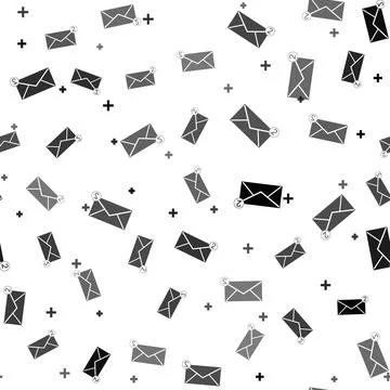 Black Envelope icon isolated seamless pattern on white background. Received 스톡 일러스트