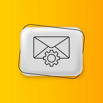 Black Envelope setting icon isolated on yellow background. Silver rectangle.. Illustrazione stock