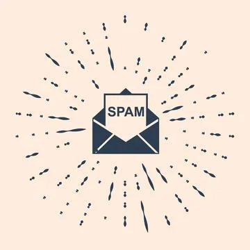 Black Envelope with spam icon isolated on beige background. Concept of virus Stock Illustration