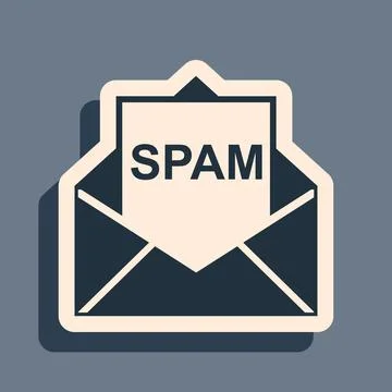 Black Envelope with spam icon isolated on grey background. Concept of virus Stock Illustration