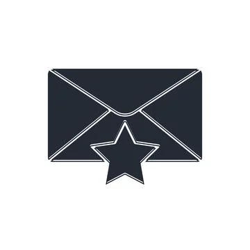 Black Envelope with star icon isolated on white background. Important email.. Illustrazione stock