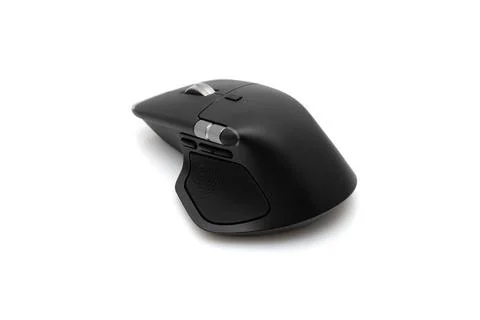 Black Ergonomic Computer Mouse With Side Scroll Wheel On White Background Stock Photos