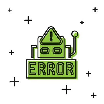 Black Error in the operation program of the robot icon isolated on white Stock Illustration