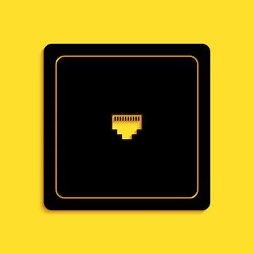 Black Ethernet socket sign. Network port - cable socket icon isolated on yellow Stockillustratie