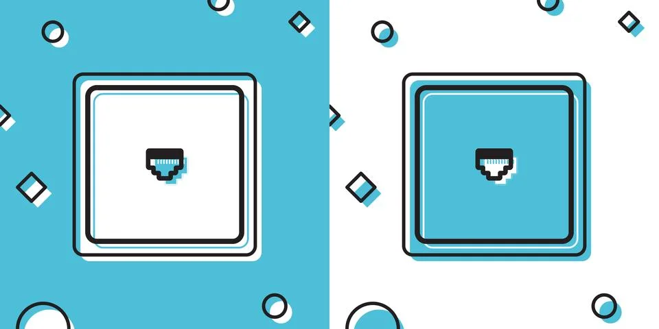 Black Ethernet socket sign. Network port - cable socket icon isolated on blue 库存插图