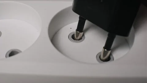 Black Europlug Enters White Socket Macro Shot Stock Footage 320242150