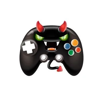 Black evil monster gamepad vector illustration, funny demon character with red Stock Illustration