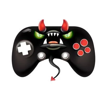 Black evil monster gamepad vector illustration, funny demon character with red Stock Illustration