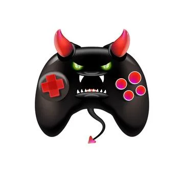 Black evil monster gamepad vector illustration, funny demon character with red Stock Illustration