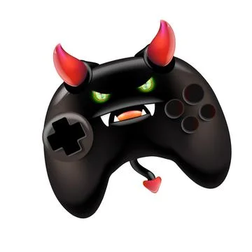 Black evil monster gamepad vector illustration, funny demon character with red Stock Illustration